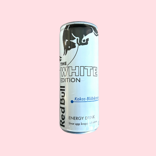 Wit Red Bull White Edition blikje met stier-logo
