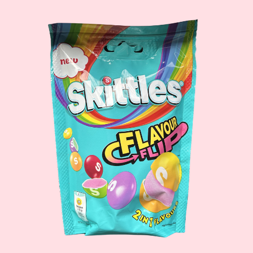 Skittles Flavour Flip groene verpakking met skittles en skittles logo