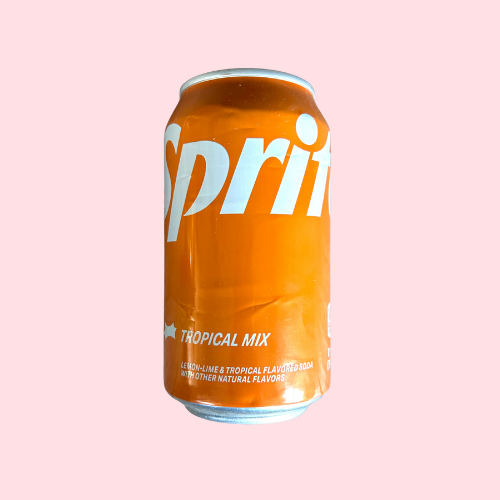 Oranje Sprite Tropical Mix blikje met witte letters en logo