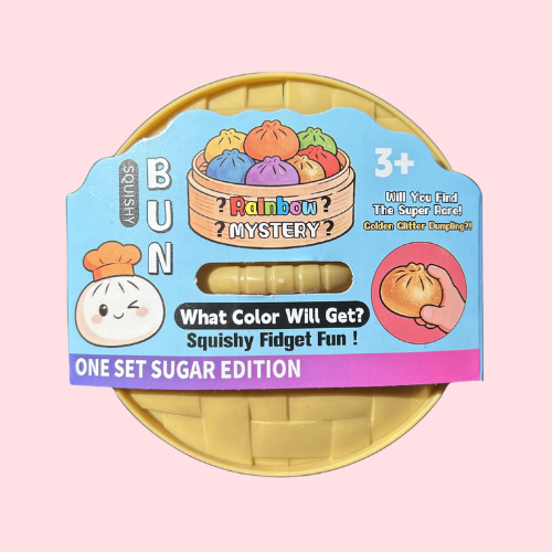 Squishy Glitter Bun Dumpling Big Box blauwe verpakking met squeezy dumpling