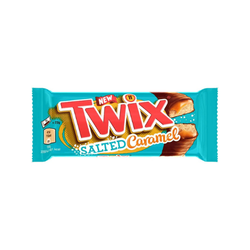 Twix Salted Caramel in groene verpakking met gebroken Twix