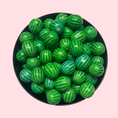 Groene Watermelon Gum snoepjes in zwart bakje