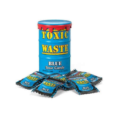 Bonbons acidulés bleus aux déchets toxiques